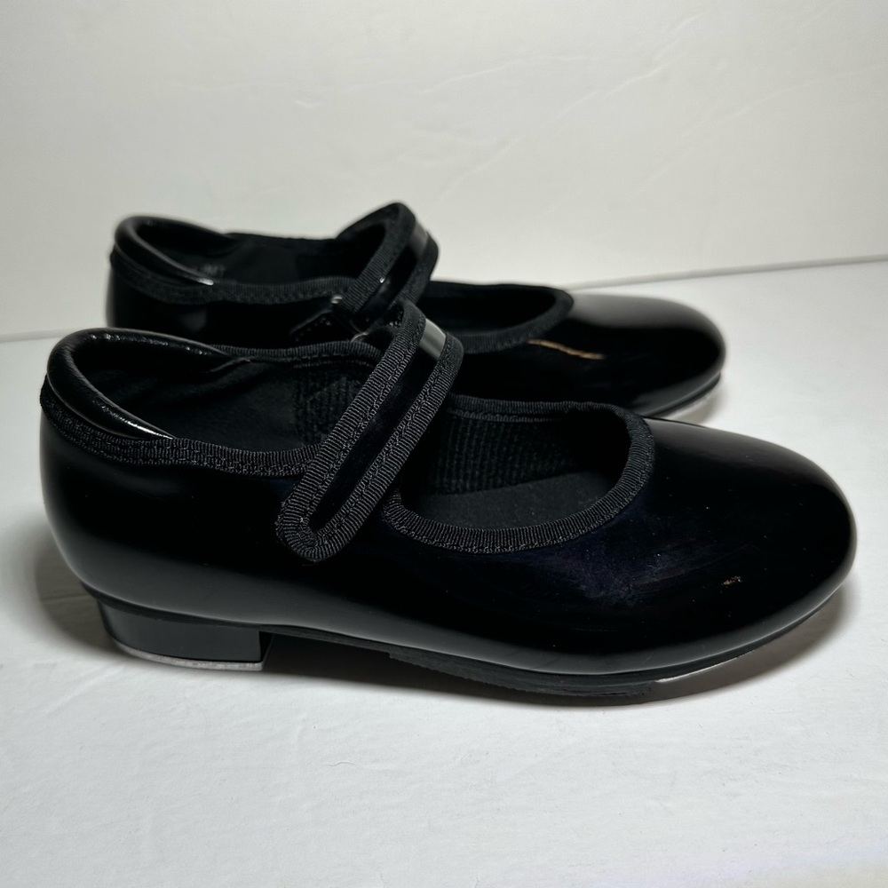 Stelle Girls Boys Tap Dance Shoes Easy Strap‎ Shiny Patent Black Size 10 EUC